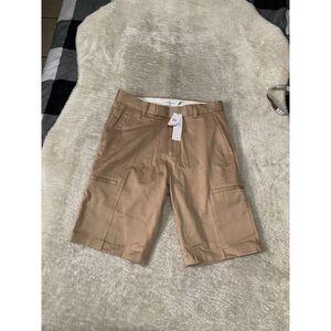 Topman ASOS Chino Bermuda Shorts Mens 30 Tan Khaki Cotton Blend Zip Front Pocket